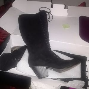 Wide Calf Sueded Black Boots 11W